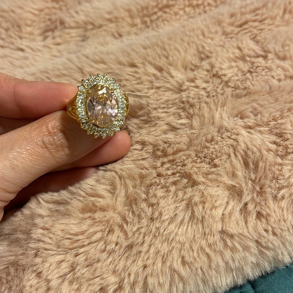 Gold Tone Pink Oval Ring Size 9